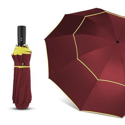 Volledig automatische dubbele regen 3 vouwen wind resistent reizen Business grote paraplu (rood)