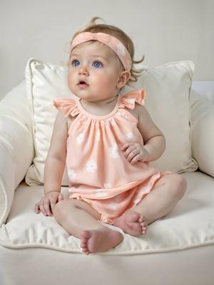 Set tanktop met print + short + haarband voor meisjes lichtroze
