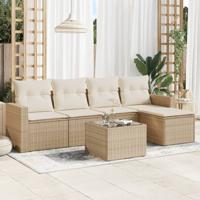 6-delige Loungeset met kussens poly rattan beige