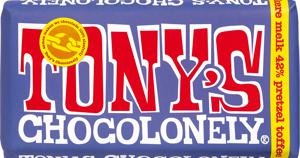 Tony's Chocolonely Donkere Melk 42% Pretzel Toffee Chocolade Reep 180g bij Jumbo