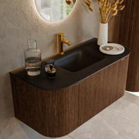Badmeubel Mondiaz Kurve | 100 cm | Meubelkleur Walnut | Wastafelkleur Urban | Midden spoelbak | 1 kraangat