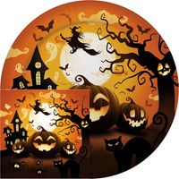 Halloween/horror pompoen feest borden en servetten set - 24x - zwart- papier