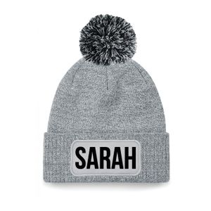 Sarah muts met pompon unisex one size - Grijs