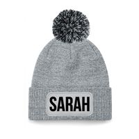 Sarah muts met pompon unisex one size - Grijs - thumbnail