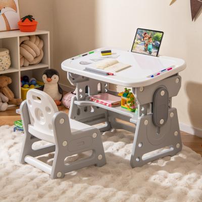 Kindertafel met Stoel In Hoogte Verstelbare Kindersitgroep met Kantelbaar Whiteboard Grijs