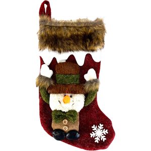 Luxe 3D Kerstsok - Sneeuwpop kerstversiering - 34 x 17 cm - Rood