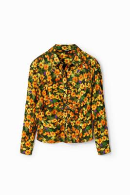 Aangerimpelde blouse met bloemen - YELLOW - L