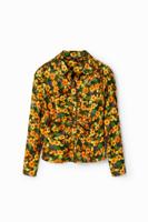 Aangerimpelde blouse met bloemen - YELLOW - L