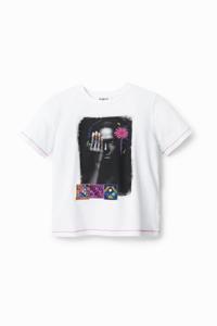 Arty T-shirt met sierstiksels - WHITE - XS