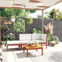 4-delige Loungeset met kussens massief acaciahout crème