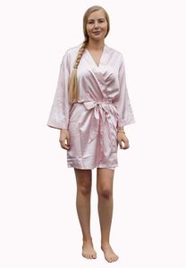 Satin-Luxury korte kimonobadjas satijn - licht roze
