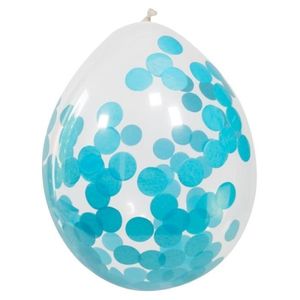 4x Transparante ballonnen blauwe grote confetti 30 cm