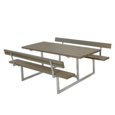 Picknicktafel Hout en Staal Basic Grijs Bruin 2 Rugleuningen