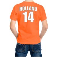 Oranje t-shirt met rugnummer 14 - Holland / Nederland fan shirt voor kinderen - thumbnail