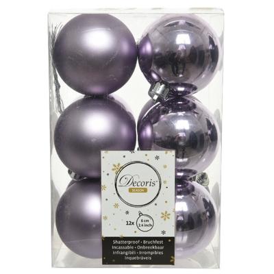 Decoris kerstballen - 12x st - lila paars - 6 cm - kunststof - mat/glans - kerstversiering