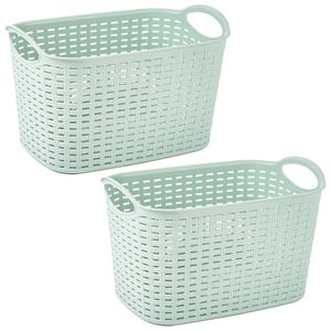 Opbergmand/kastmandje - 2x stuks - 6,4 liter - mintgroen - kunststof - 19 x 29 x 18 cm
