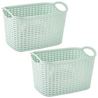 Opbergmand/kastmandje - 2x stuks - 6,4 liter - mintgroen - kunststof - 19 x 29 x 18 cm