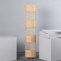 Vloerlamp rotan beige & wit met 2 E27 fittingen en vloerschakelaar 'Garceau'