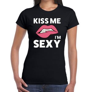 Kiss me i am sexy t-shirt zwart dames