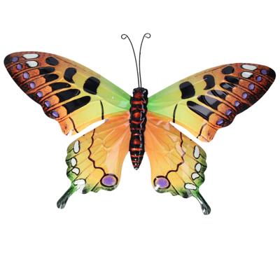Pro Garden Wanddecoratie vlinder - oranje - 49 x 34 cm - metaal - muurdecoratie / schutting / tuin