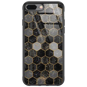 iPhone 8 Plus/7 Plus glazen hardcase - Hexagons zwart
