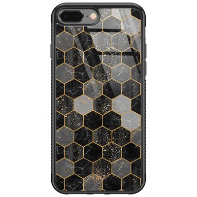 iPhone 8 Plus/7 Plus glazen hardcase - Hexagons zwart
