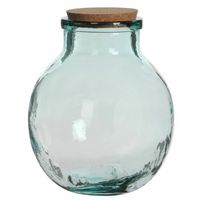 Mica ronde bloemenvazen/decoratie vazen/boeketvazen 21 x 25 cm transparant glas met kurk deksel - Vazen - thumbnail