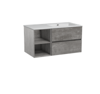 Storke Edge zwevend badmeubel 100 x 52 cm beton donkergrijs met Diva asymmetrisch rechtse wastafel in glanzend composiet marmer