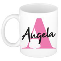 Naam mok Angela - roze - wit - keramiek - 300 ml - verjaardag/cadeau beker