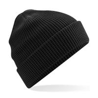 Beanie Wintermuts - wafelstructuur - zwart - dames - 100% katoen - damesmuts
