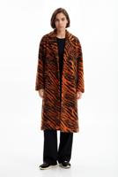 Lange wollen jas tijgerprint - ORANGE - M