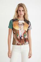 T-shirt met portretkunstwerk - GREEN - XS