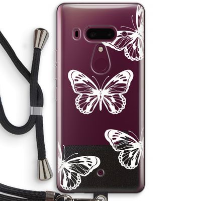 White butterfly: HTC U12+ Transparant Hoesje met koord