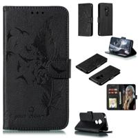 Feather patroon Litchi textuur horizontale Flip lederen draagtas met portemonnee & houder & kaartsleuven voor Motorola Moto G7 Play (zwart)