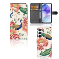 Telefoonhoesje met Pasjes voor Samsung Galaxy A55 Pink Peacock