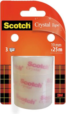 Scotch Crystal Clear Tape, Navullingen, 19 mm x 25 m, 3 rollen