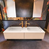 Badkamermeubelset Mondiaz Erin 150 cm met 2 Lades met RIDGE Wastafel Dubbel Linen met 2 kraangaten Greeploos Mat Rosee