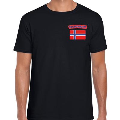 Noorwegen thema t-shirt - met vlag op borst - zwart - voor heren - landen shirt - supporters