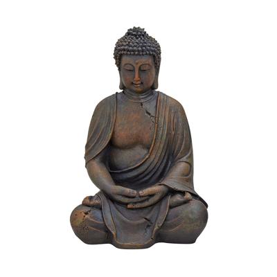 Boeddha zittend in bruin van poly, 30 cm.