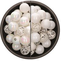 74x stuks kunststof kerstballen mix van parelmoer wit en wit 6 cm - Kerstbal - thumbnail