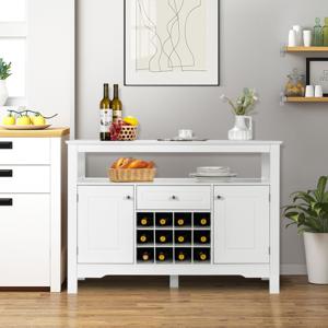 Modern Eetkamer Buffet met Kruisvormig Wijnrek Open Plank 2 Kasten & Lade Wit