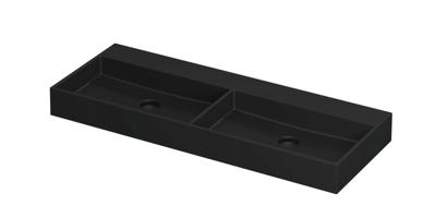 Wastafel United Porselein dubbel zonder kraangat incl. porseleinen click plug en verborgen overloop systeem 120 cm x 45 cm x 11 cm Mat zwart 0206124