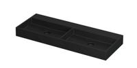 Wastafel United Porselein dubbel zonder kraangat incl. porseleinen click plug en verborgen overloop systeem 120 cm x 45 cm x 11 cm Mat zwart 0206124