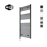 Elektrische Radiator Sanicare HWV Met Wifi 111,8x45 cm Mat Zwart 596W Met Thermostaat Chroom Linksonder Elektrische Radiator Sanicare HWV Met Wifi 111,8x45 cm Mat Zwart 596W Met Thermostaat Chroom Linksonder