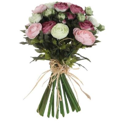 Mica Decorations Boeket - kunstbloemen - roze/wit - Ranunculus/ranonkel kunstbloemen - 35 cm