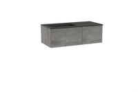 Storke Edge zwevend badmeubel 110 x 52 cm beton donkergrijs met Scuro asymmetrisch linkse wastafel in kwarts mat zwart - thumbnail