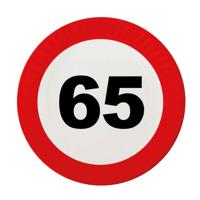 Verjaardag bordjes - verkeer stopbord 65 jaar - 8x stuks - dia 23 cm - leeftijd thema feest