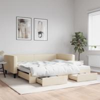 Slaapbank met onderschuifbed en lades 100x200 cm stof crème