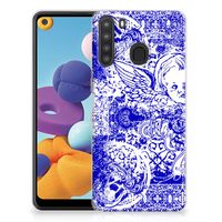 Silicone Back Case Samsung Galaxy A21 Angel Skull Blauw