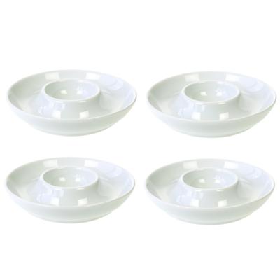 Eierdopjes - 4x st - wit - 8 cm - porselein - houders voor gekookte eieren
